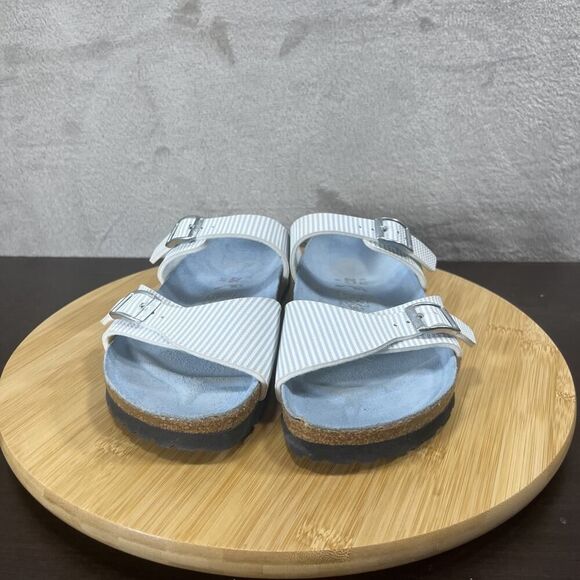 Birkenstock Birkis Sydney Womens Size 5 Blue White Striped Birko Flor Sandals - Picture 2 of 8